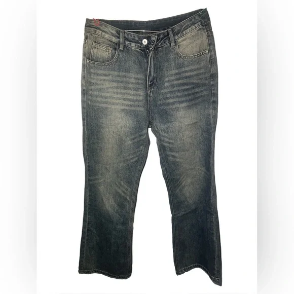 Fear of God Essentials Blue Straight Jeans with Vintage Distressing - Picture 2 of 4